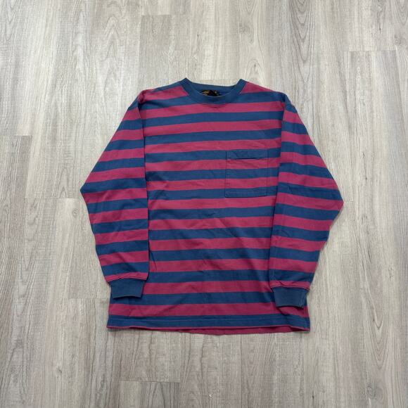 Vintage Eddie Bauer Striped Long Sleeve Shirt Men's Large Red Blue Preppy 90s - Picture 1 of 5